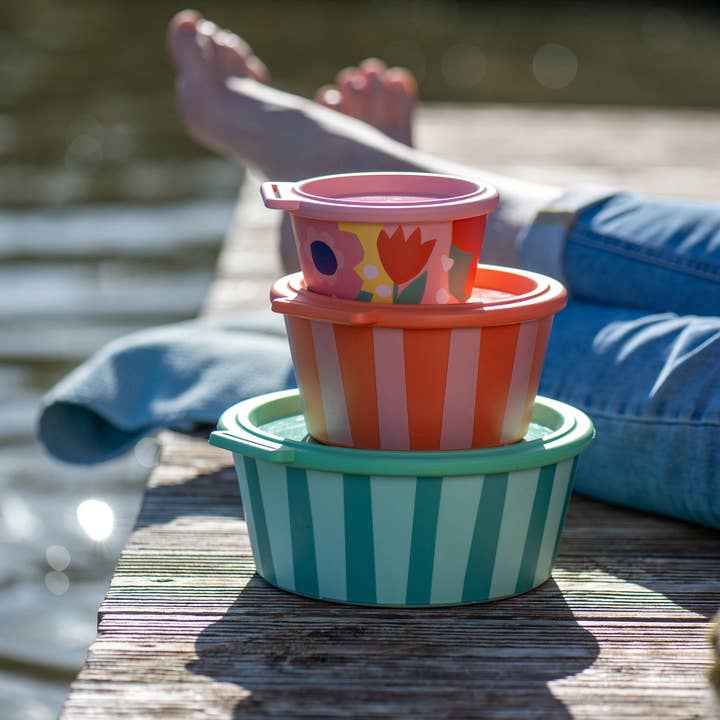 strong coral Bowl with Lid NORA BOX 700ml STRIPES for wholesale on Faire1