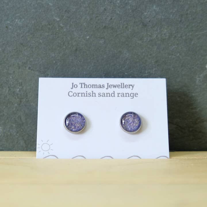 Jo Thomas Jewellery - Venta al por mayor Pendientes de botón/aretes de poste - Tachuelas redondas de arena de Cornualles