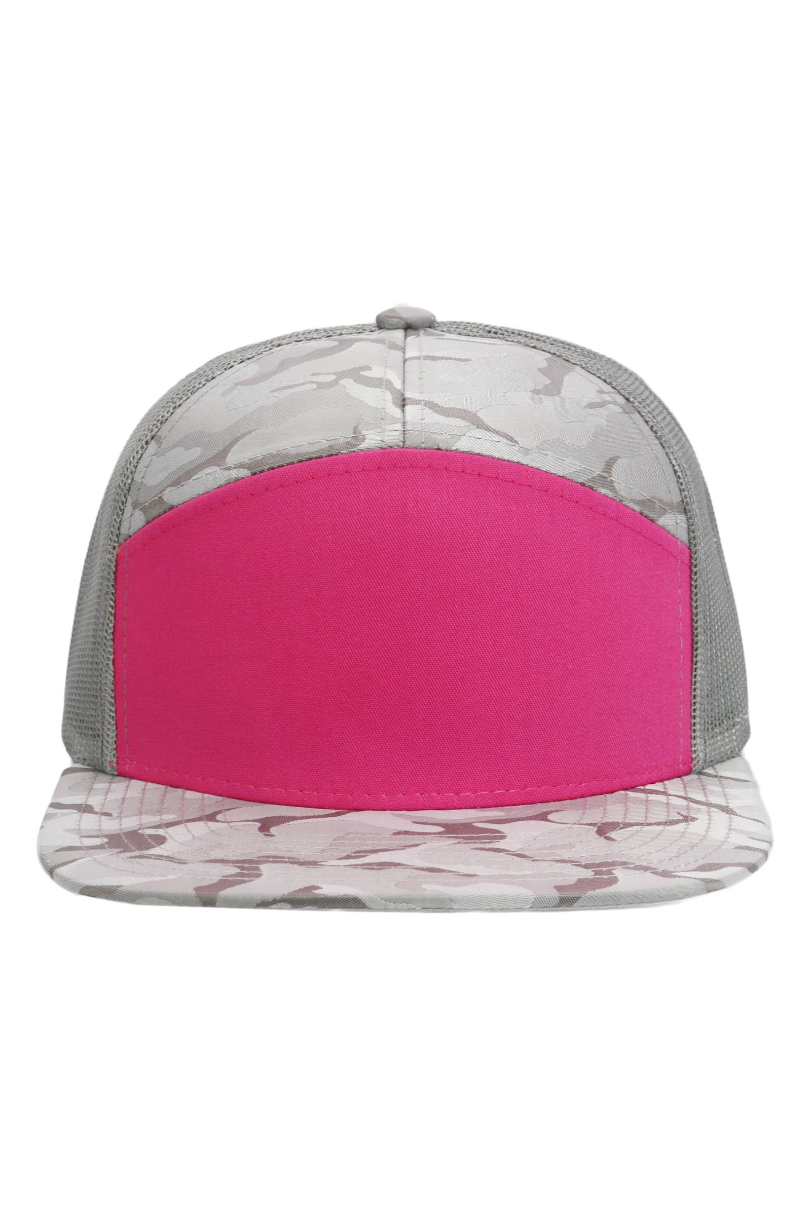 Cap Zone - Wholesale Trucker Hat - Unisex - Solid Front Nylon Camo 7 Panel Flat Trucker Hat5