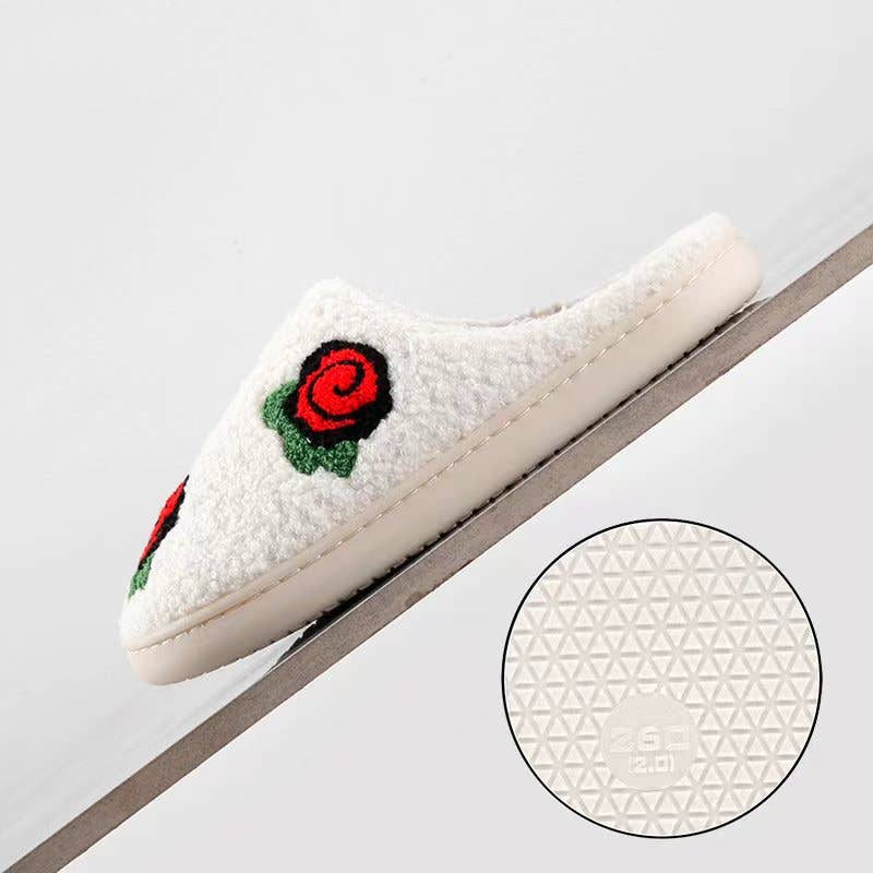 Red Rose Comfy Plush Furry House Slippers for wholesale on Faire5