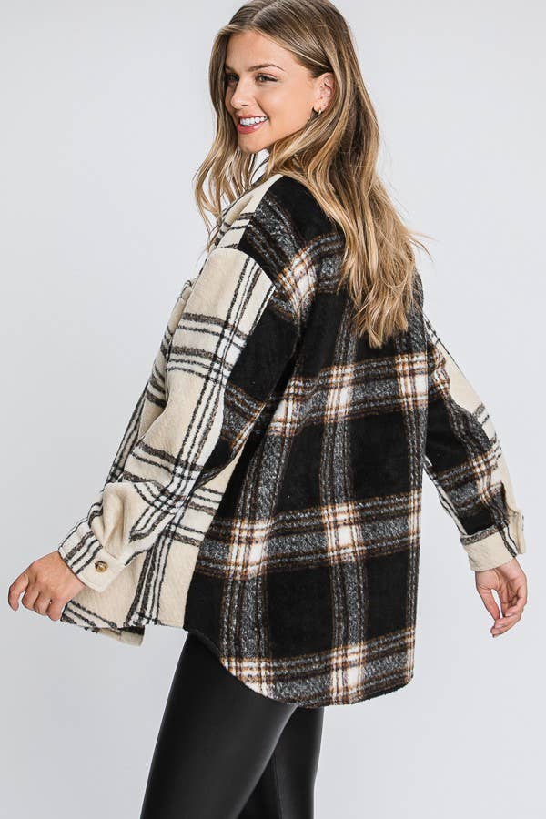 ELLEBORN - Wholesale Shirt Jacket/Shacket - Women's - PLAID JACKET WITH CONTRASTED BACK 
3248T-A46