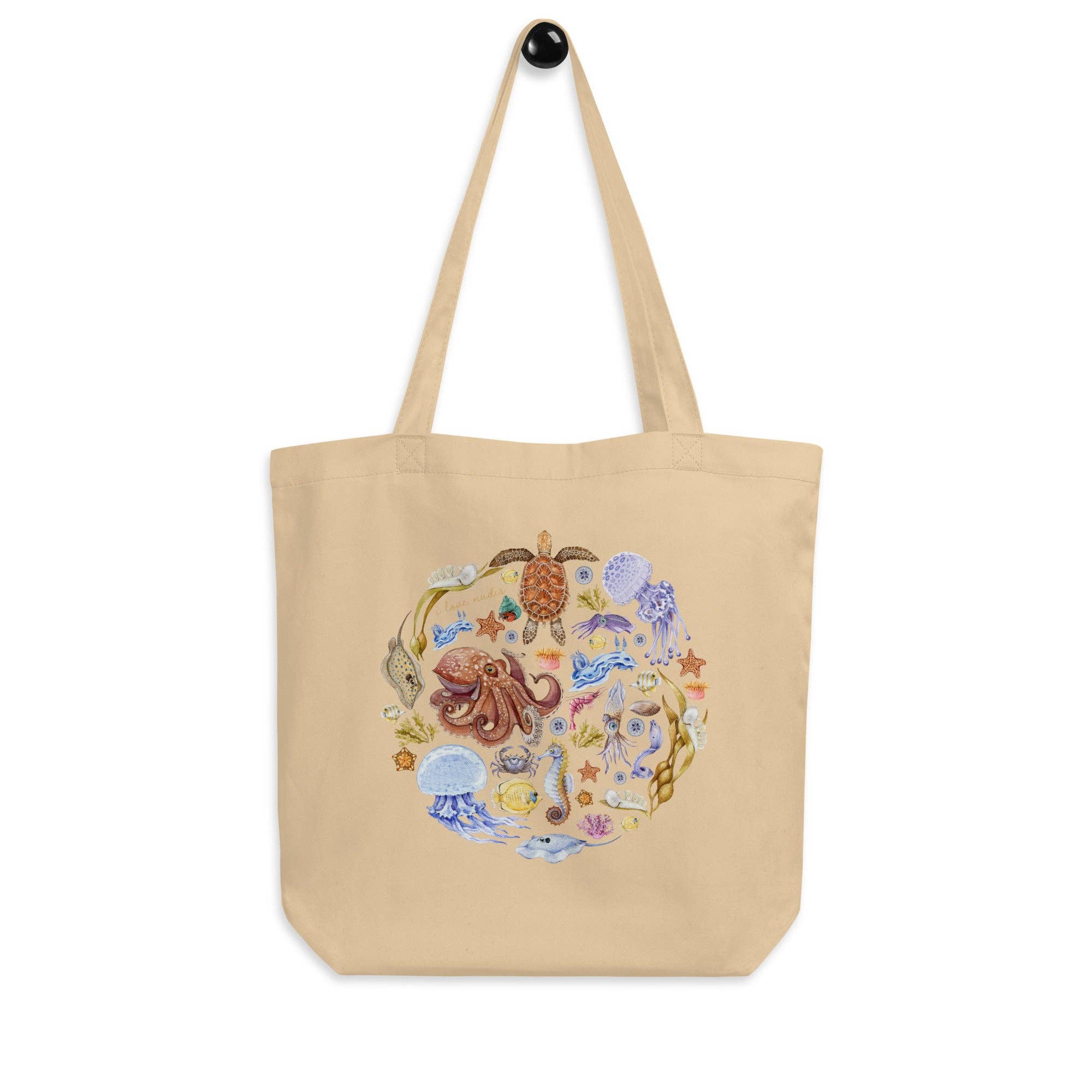 I LOVE NUDIS - Wholesale Tote Bag - Women's - I LOVE NUDIS™ Watercolor Ocean Creatures Organic Cotton Nudibranch Tote Bag7