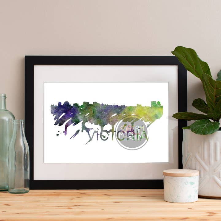 Victoria Akvarell Skyline, Victoria Skyline, Victoria Art, Victoria Affisch, Victoria Print, Victoria Art, Victoria karta, Victoria, BC Art WCS165 för wholesale av DreamMachine Prints