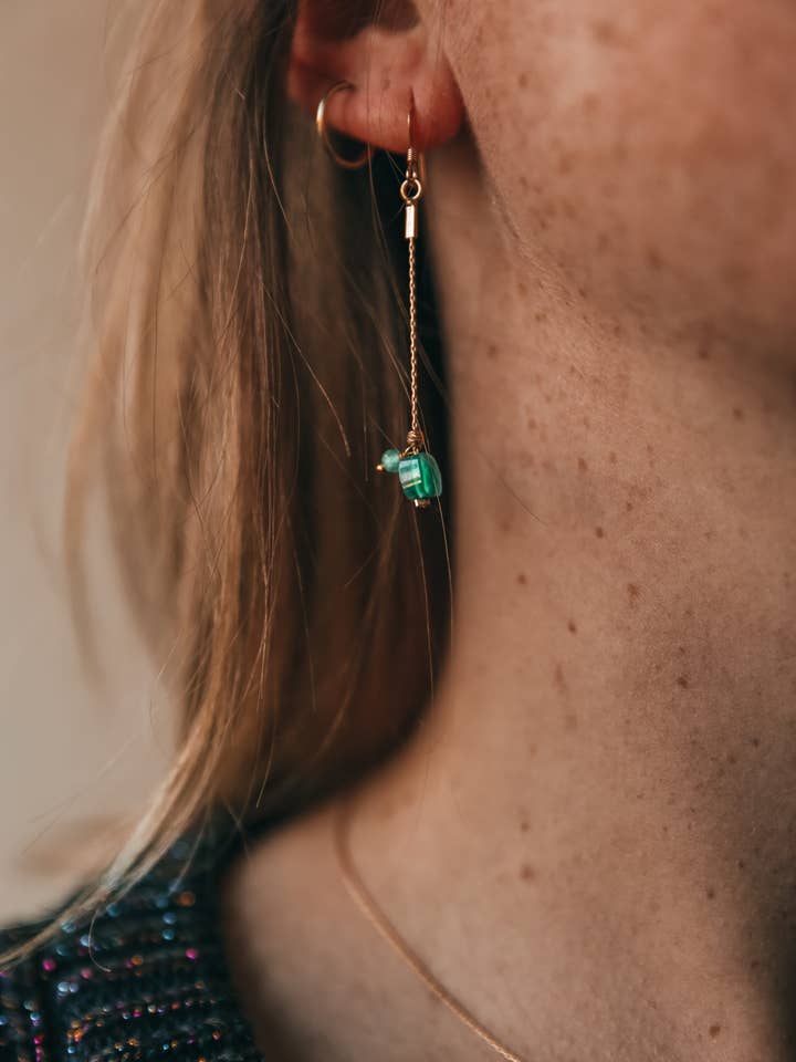 Boucle d'oreille or et onyx vert pour la vente par Delfea Jewelry