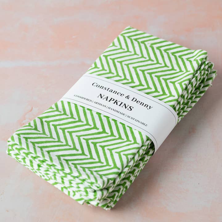 CHEVRON GREEN set of 6 cotton napkins for wholesale by Constance & Denny