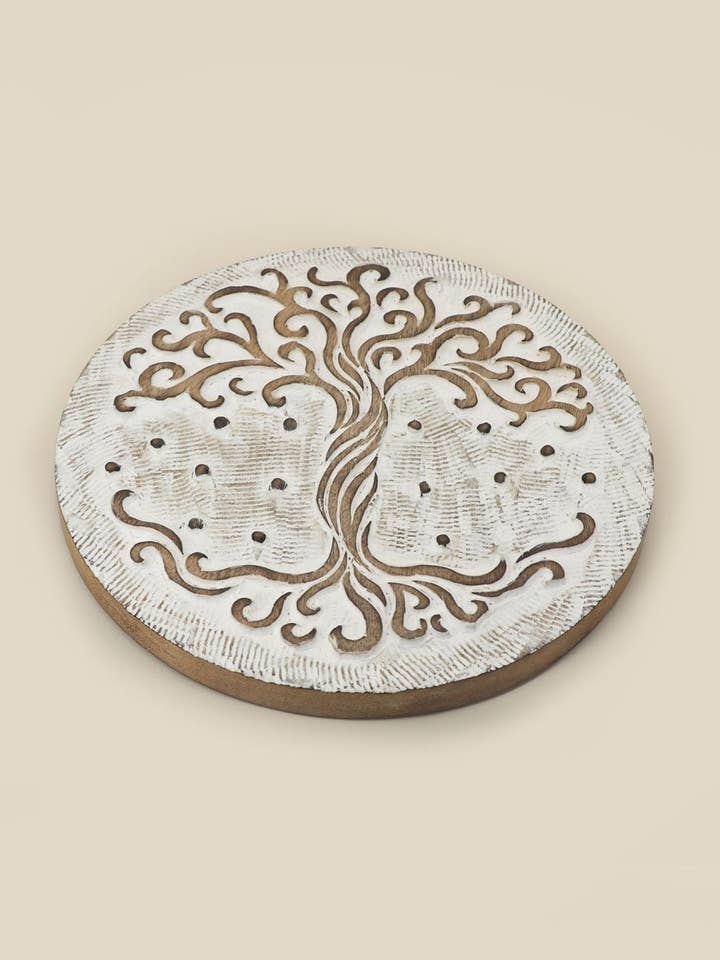 Fairtrade Hand Carved Wood Tree of Life Trivet for wholesale by Buddha Groove