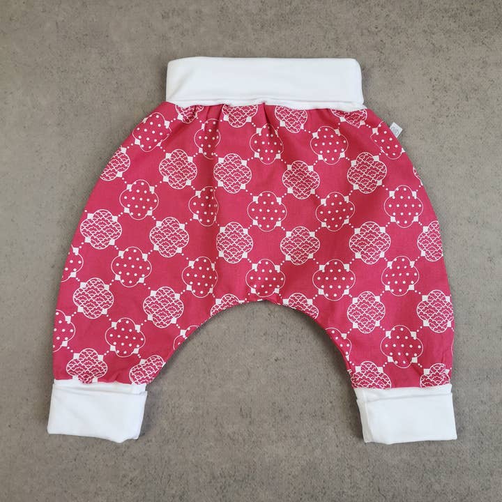 Fuchsia clover harem pants for wholesale by Eugénie Design