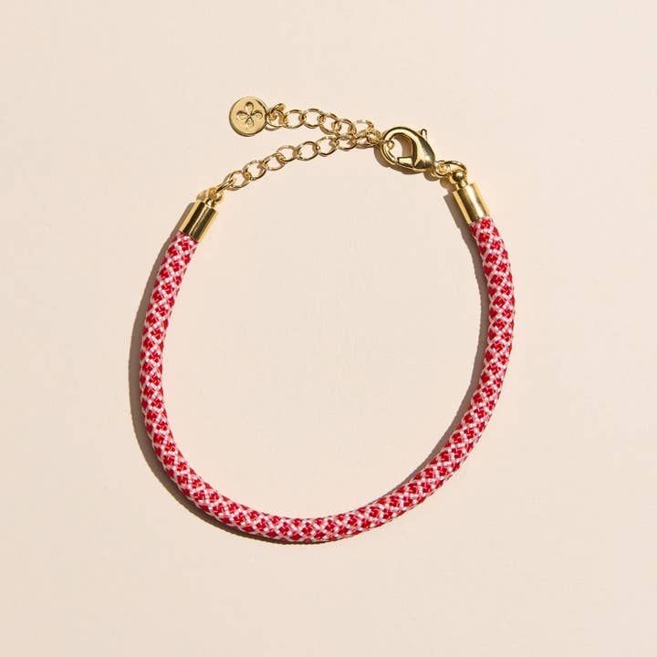 Pulsera Minimalista de Cordón Rojo y Blanco para venta al por mayor de Nickel and Suede