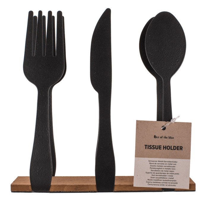 Out of the blue KG - Wholesale Tissue Box - Black metal tissue holder, cutlery, with wooden1
