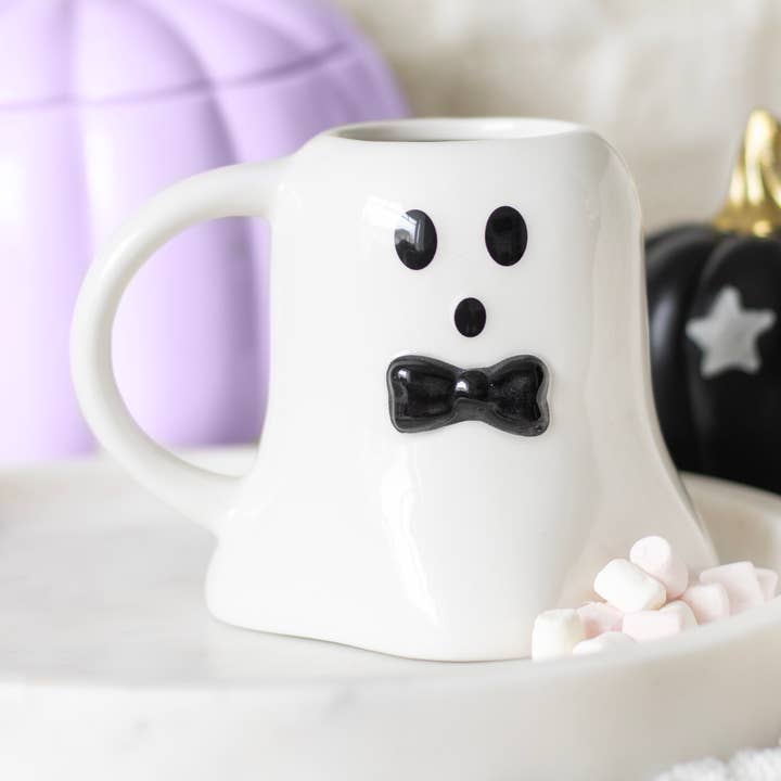 Mr Boo Ghost Shaped Halloween Mug with Bow Tie for wholesale by Something Different Wholesale