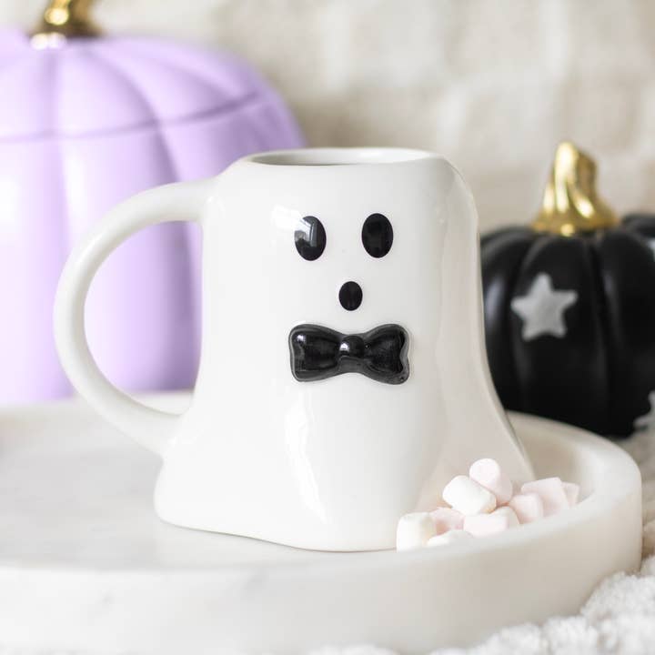 Mr Boo Ghost Shaped Halloween Mug with Bow Tie for wholesale by Something Different Wholesale