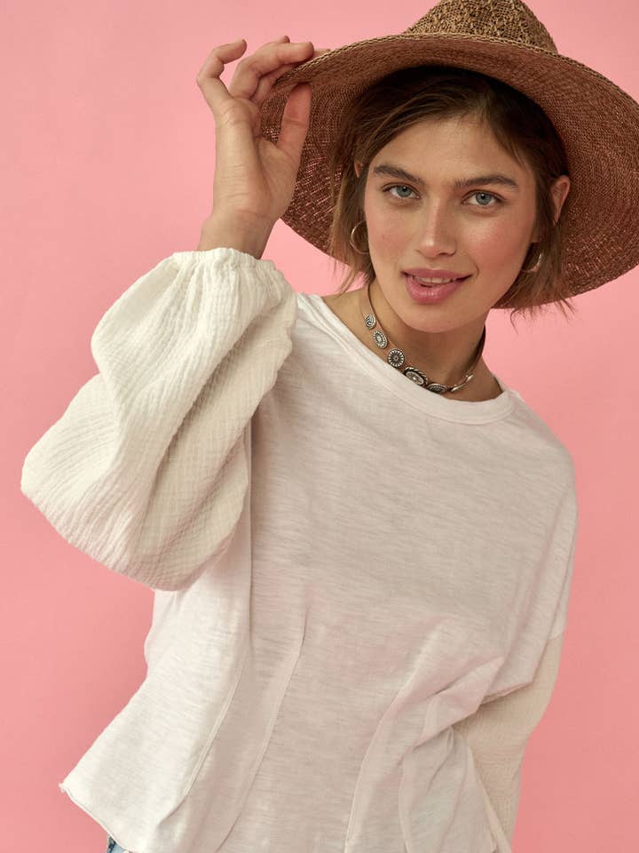 OFF WHITE Mineral Wash Smocked Sleeves Slub Knit T-Shirt for wholesale on Faire