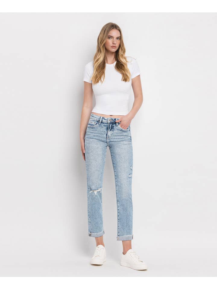 BLUE BLISS TUMMY CONTROL HIGH RISE CUFF SLIM STRAIGHT JEANS LV1302 for wholesale on Faire