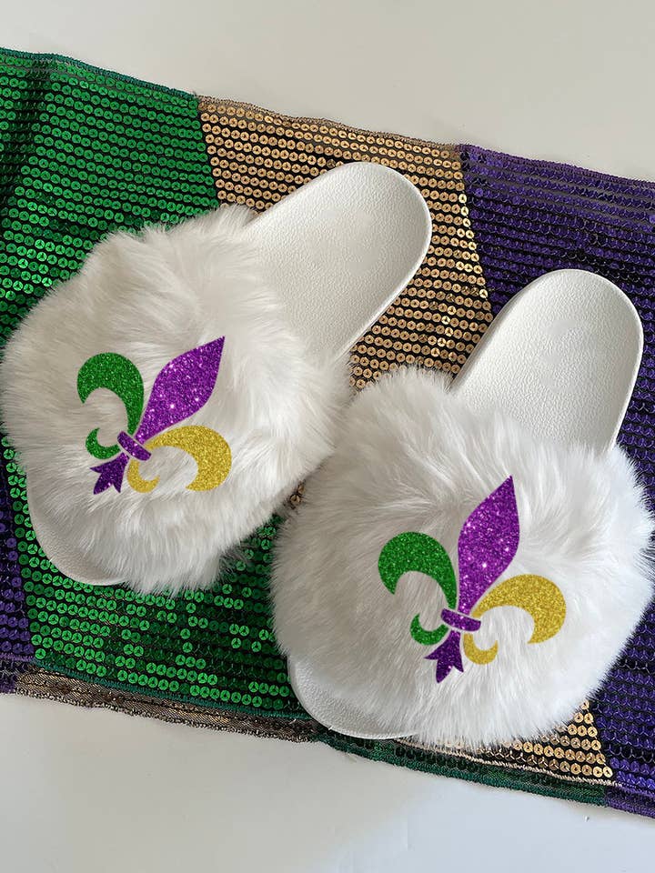One Nine - Vendita all'ingrosso Pantofole - Donna - Pantofole in pelliccia con glitter Mardi Gras/ Mardi Gras2