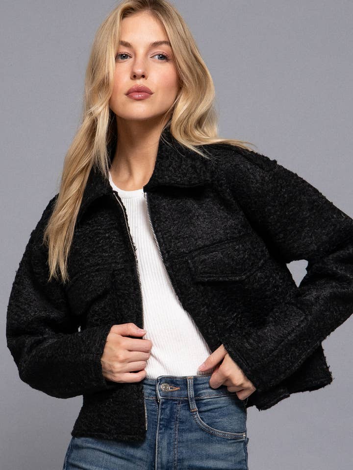 Kort boucléjacka med lång ärm och dragkedja framtill för wholesale av Active Basic | Active USA