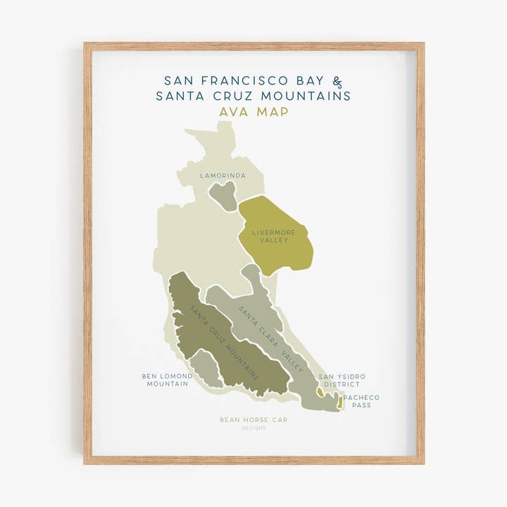 AVA Wine Map - San Francisco Bay & Santa Cruz Mtns Art Print for wholesale by Bean Horse Car Designs