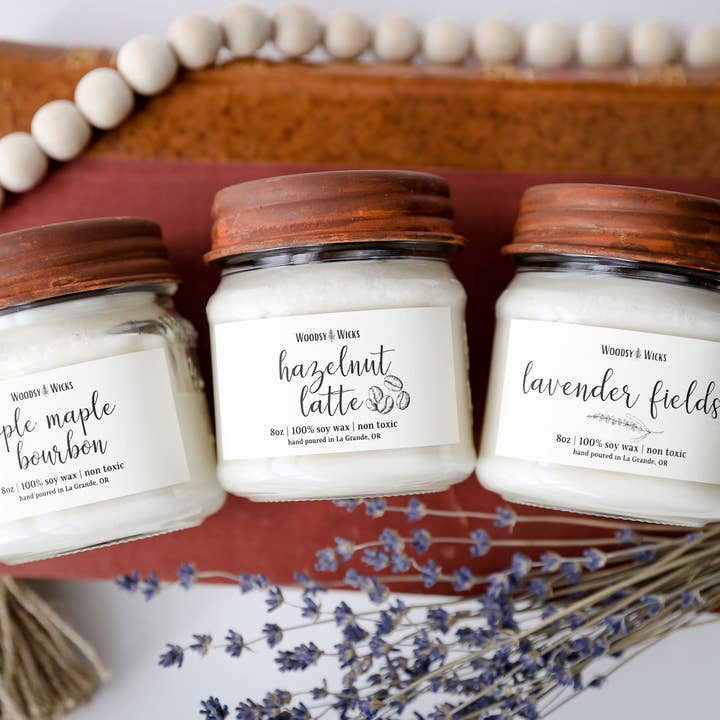 Woodsy Wicks – wholesale Jar/filled candle – Wilderness 100% Soy Wax - Non-Toxic - Crackling Wood Wick C