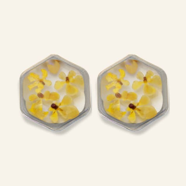 Teeny Weeny Hexagon Yellow Küpe | Rhodium for wholesale by fioreldesign