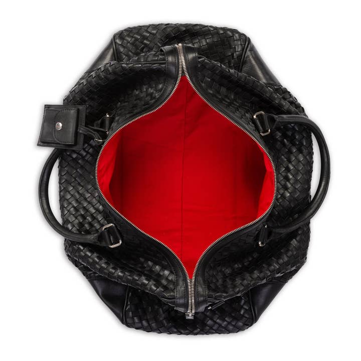 Hides - Wholesale Weekender Bag - Women's - Woven Leather Duffle - Black with Detachable Shoulder Strap8