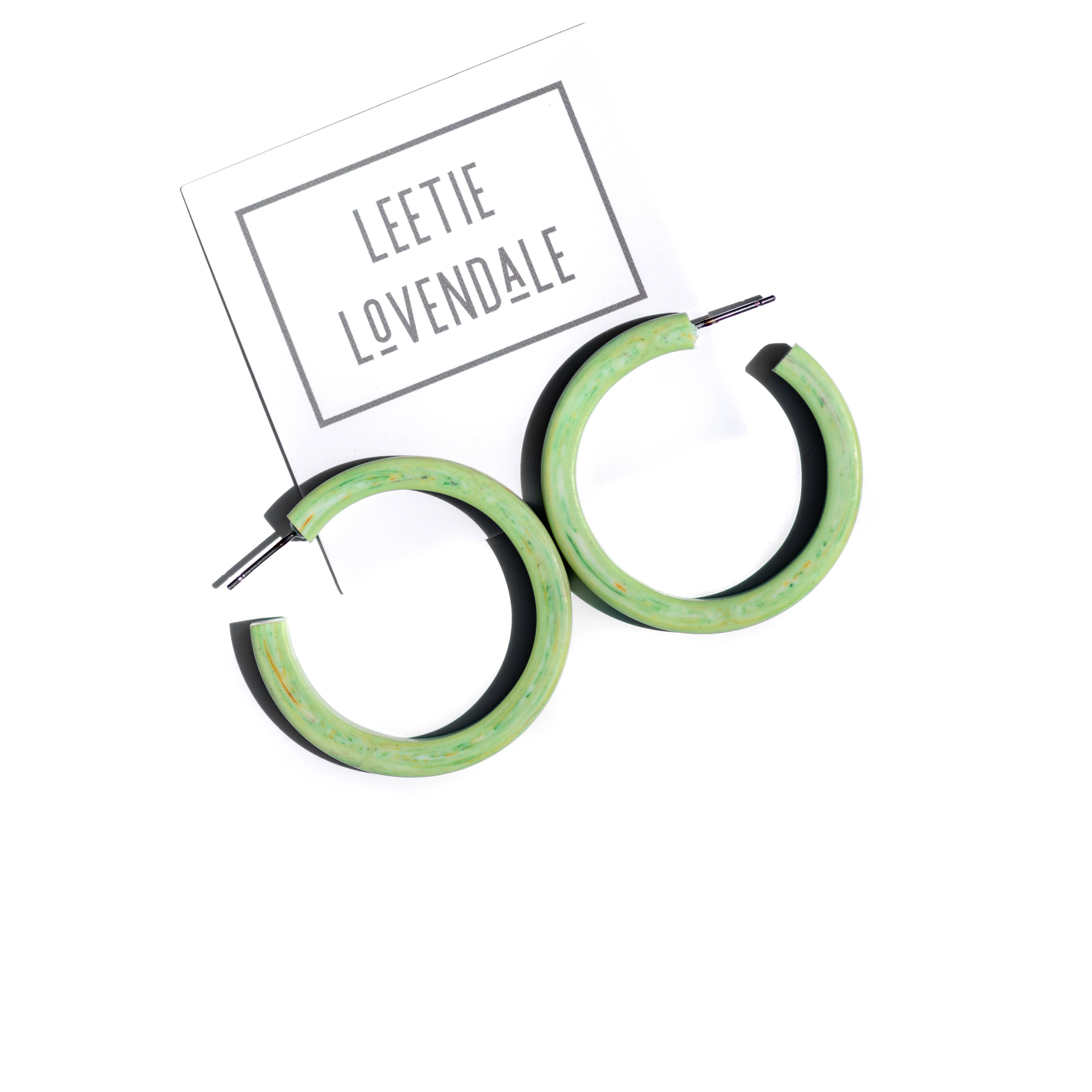 Leetie Lovendale - Wholesale Hoop Earrings - Mint Green Marbled Matte Classic Hoop Earrings