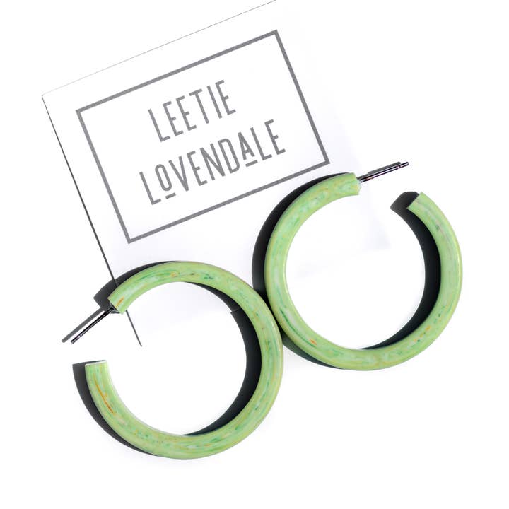 Leetie Lovendale - Wholesale Hoop Earrings - Mint Green Marbled Matte Classic Hoop Earrings0