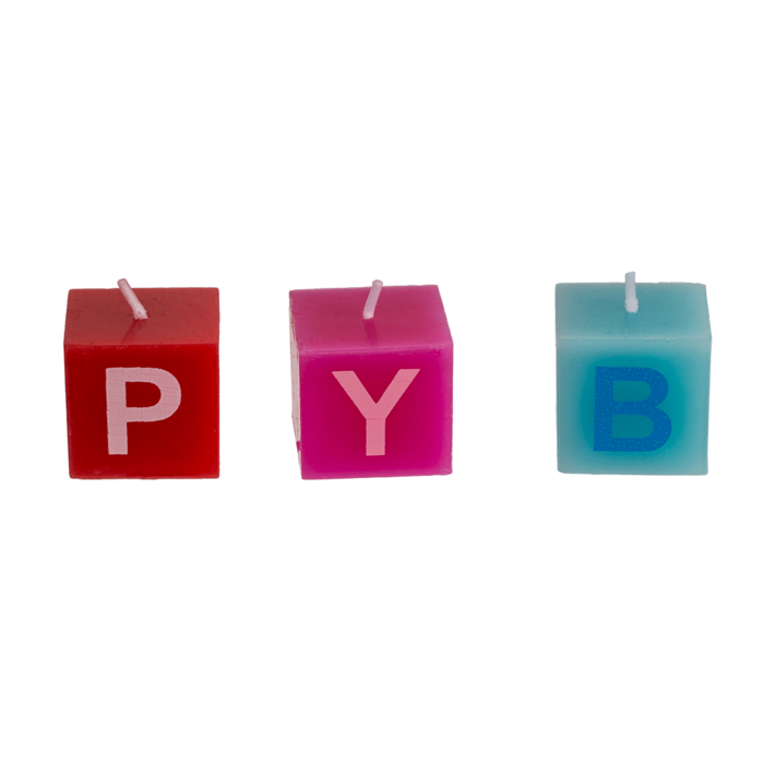 Out of the blue KG - Wholesale Cake Candle - Multi coloured square candles with letters,2