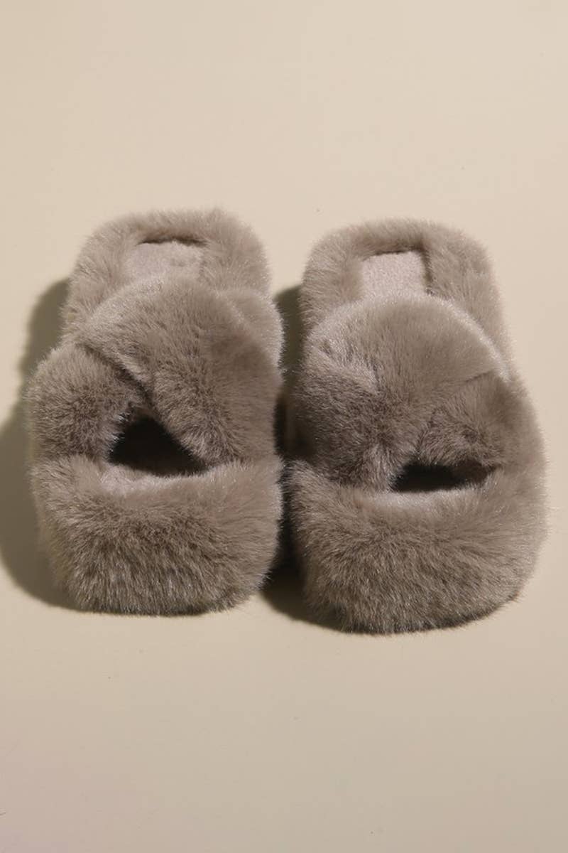 ACCITY - Wholesale Slippers - Women's - CROSS STRAP FLUFFY BEDROOM SLIPPERS_CWSHS02264