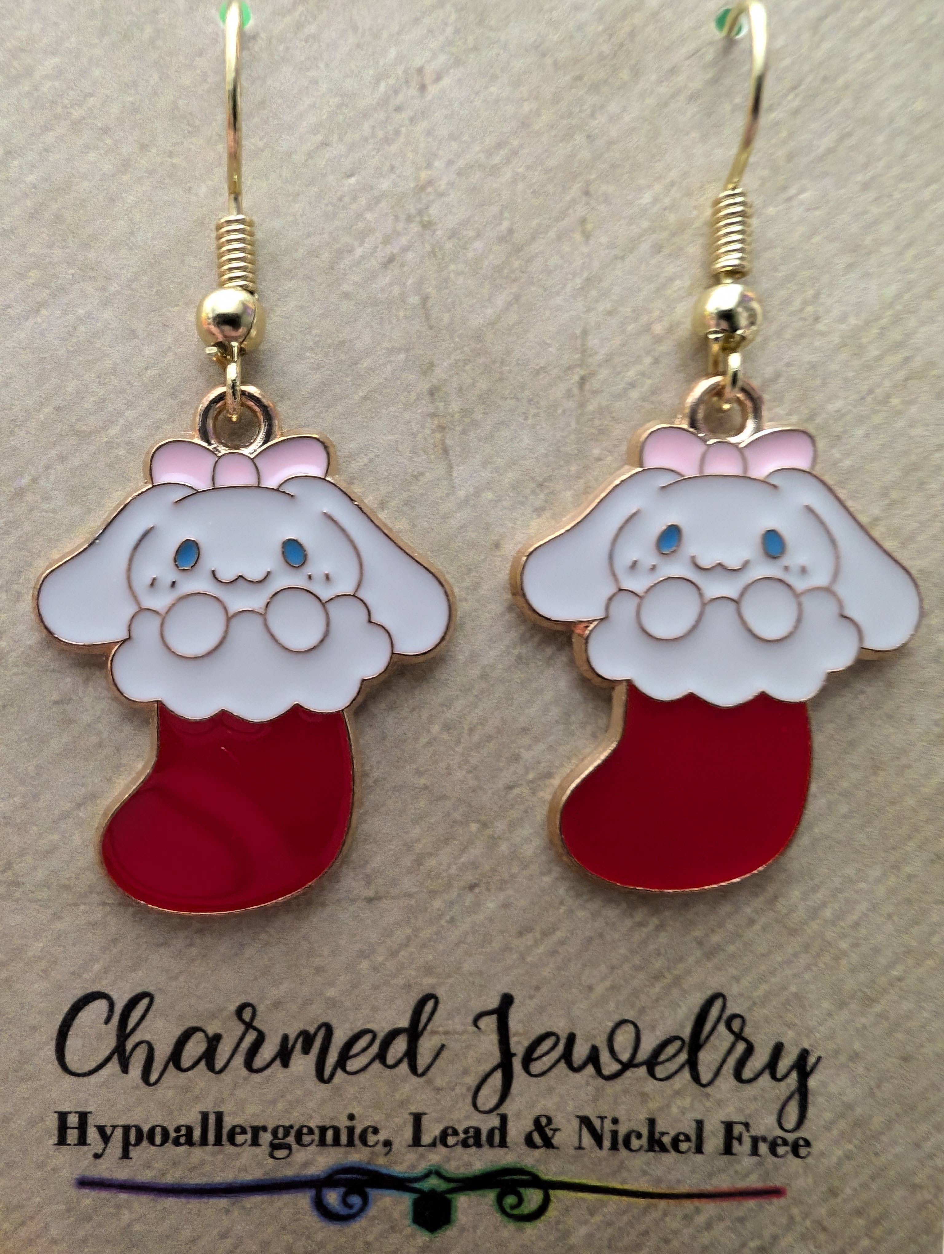 Con-Quest Crafts - Vente Boucles d'oreilles pendantes - Boucles d'oreilles et collier Noël inspirés de Hello Kitty & ses amis13