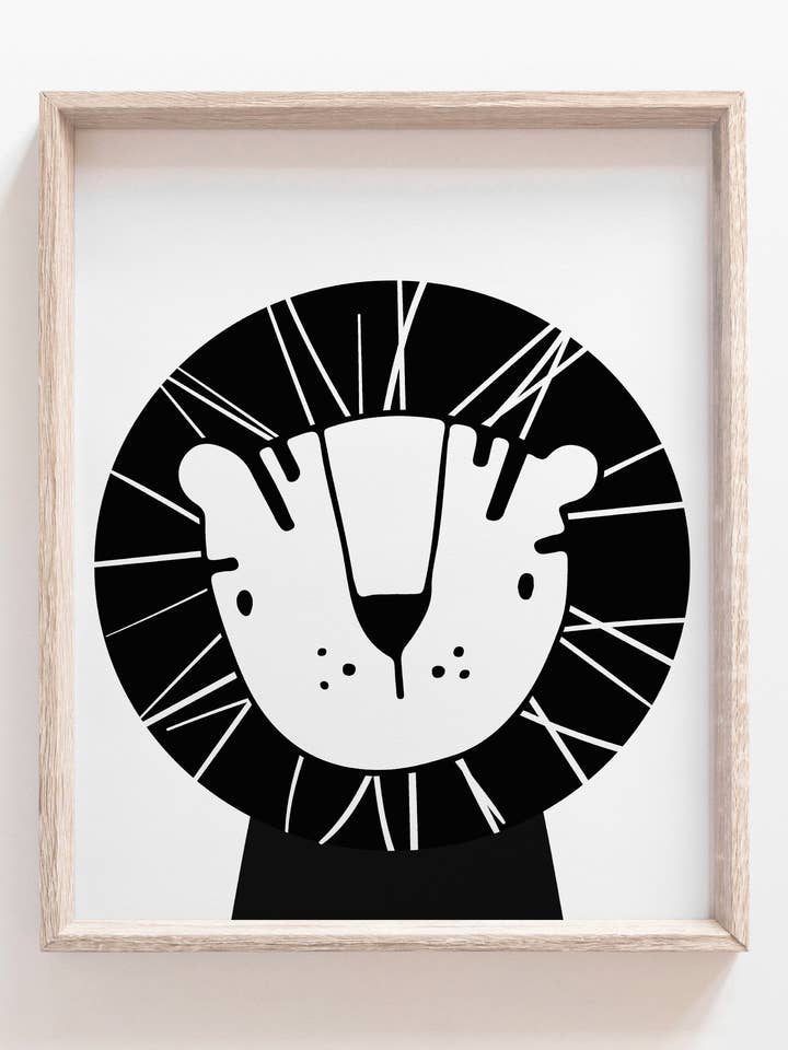 jungle animal print, lion print, black and white, scandi for wholesale by The Little Wagon