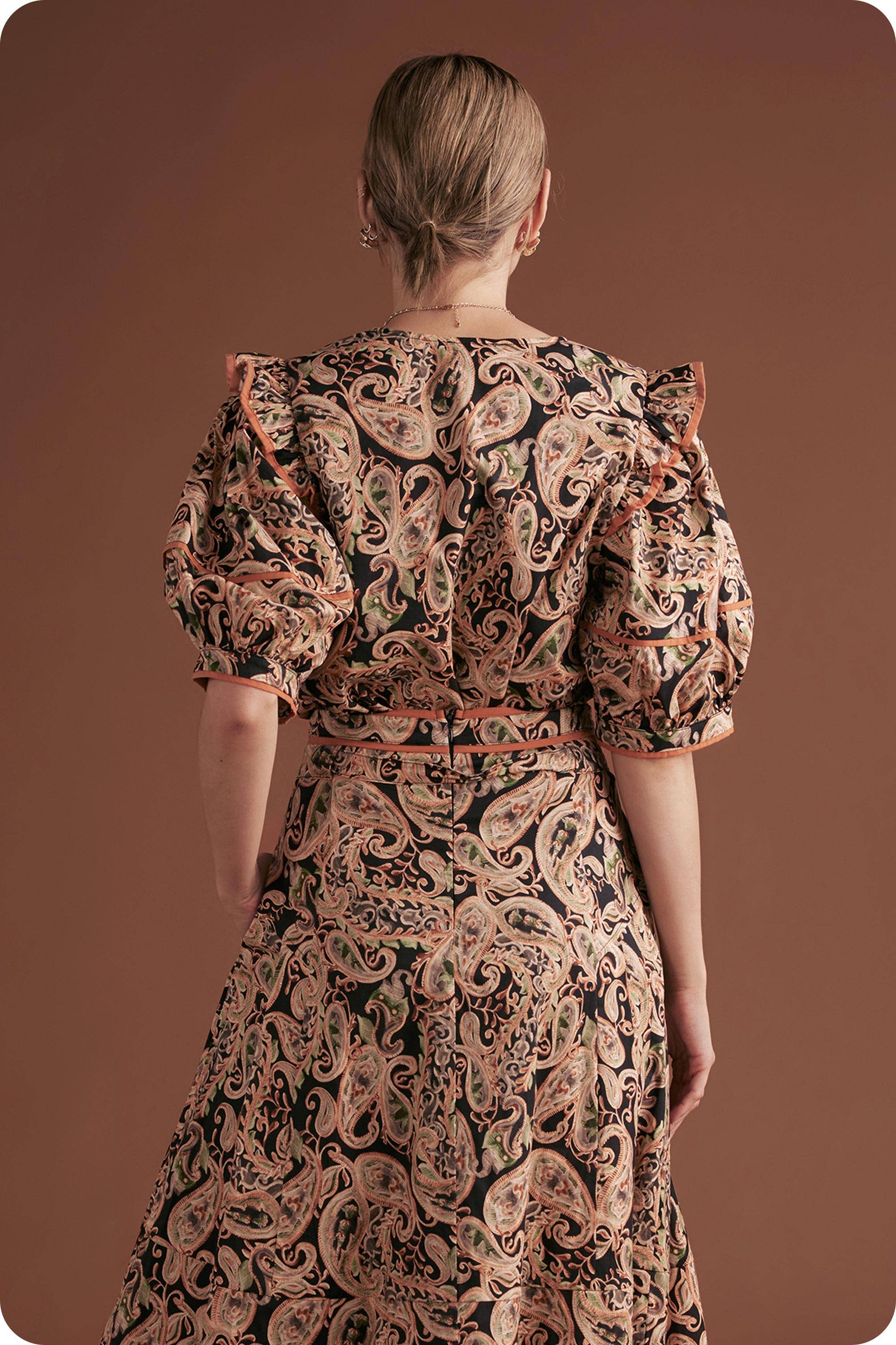 Black Multi Posh Paisley Printed Contrast Binding Top for wholesale on Faire1