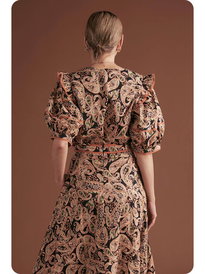 Black Multi Posh Paisley Printed Contrast Binding Top for wholesale on Faire1