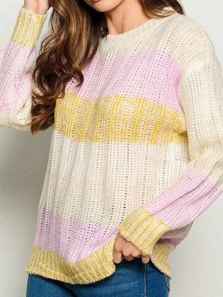 LONG SLEEVE COLORBLOCK KNIT PULLOVER SWEATER for wholesale by ROUSSEAU