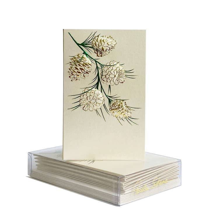 Pine Cone on Champagne Christmas Mini Note Card for wholesale by PAULA SKENE DESIGNS