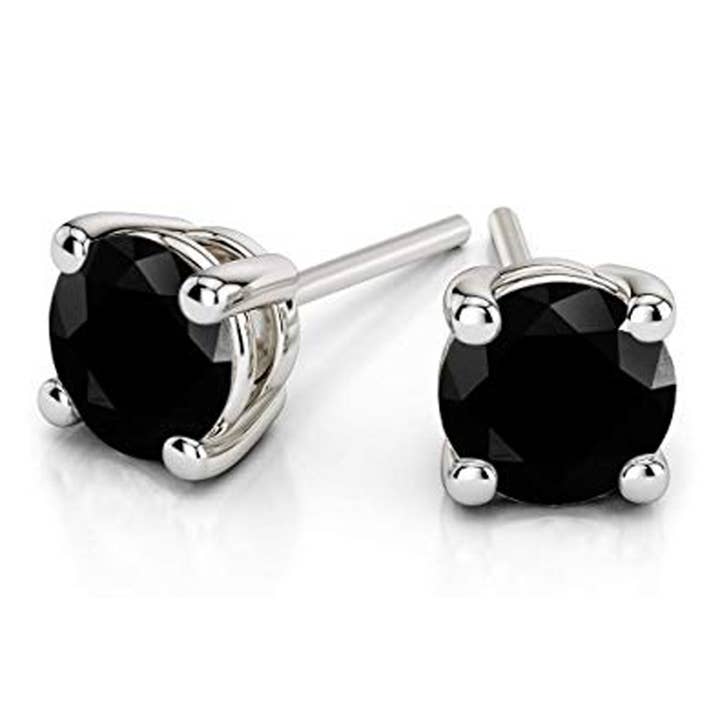 14k White Gold Natural 1/2 Ct Round Black Created Diamond CZ Stud Earrings Pack Of 2 Gold Plated for wholesale by Paris Jewelry