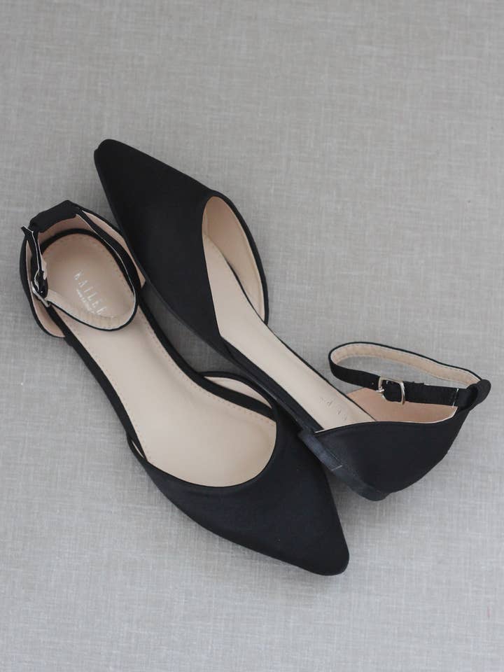 Kailee P. - Wholesale Flats - Women's - Satin Pointy Toe Flats with Ankle Strap18