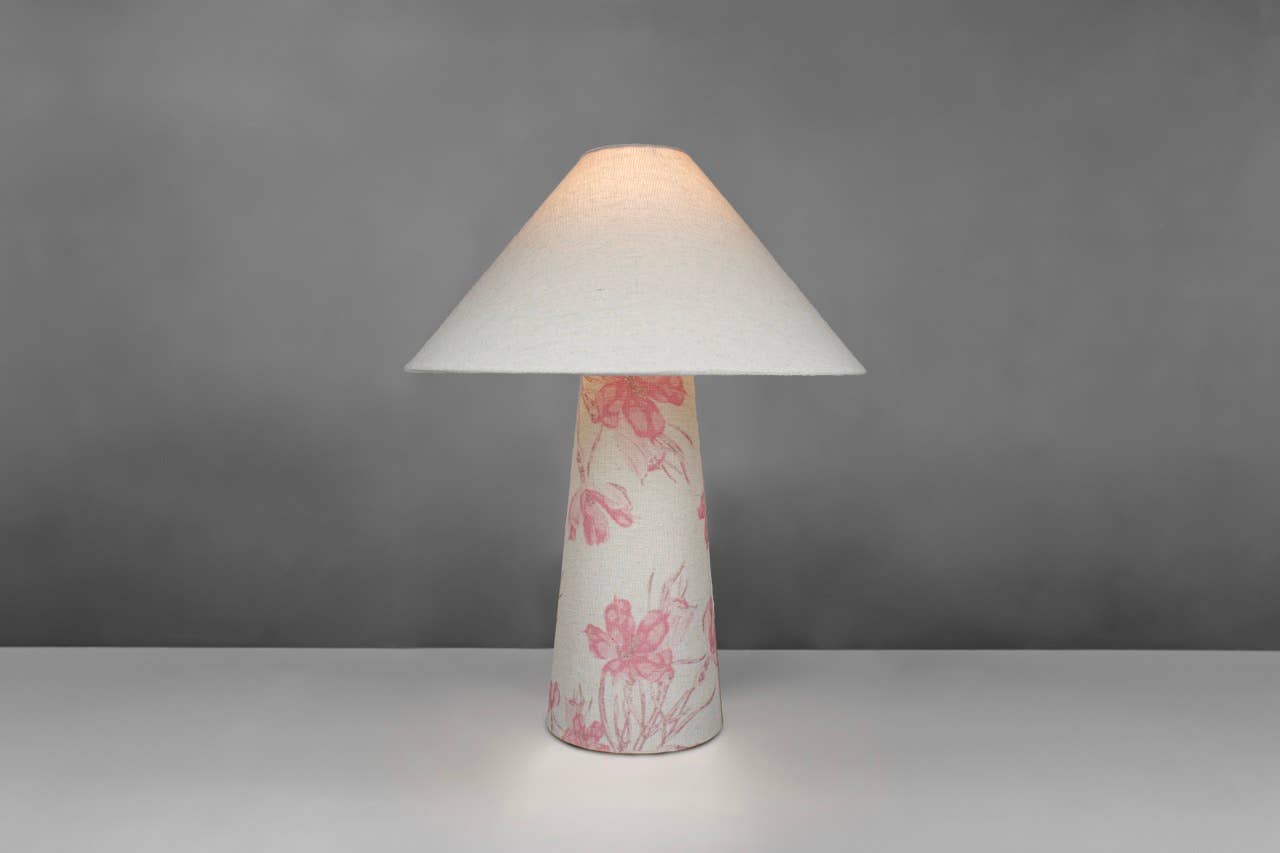 L. GLOW Home - Wholesale Accent/Desk Lamp - Pink Flora | Fabric Lamp | With Cone Shade | 43cm