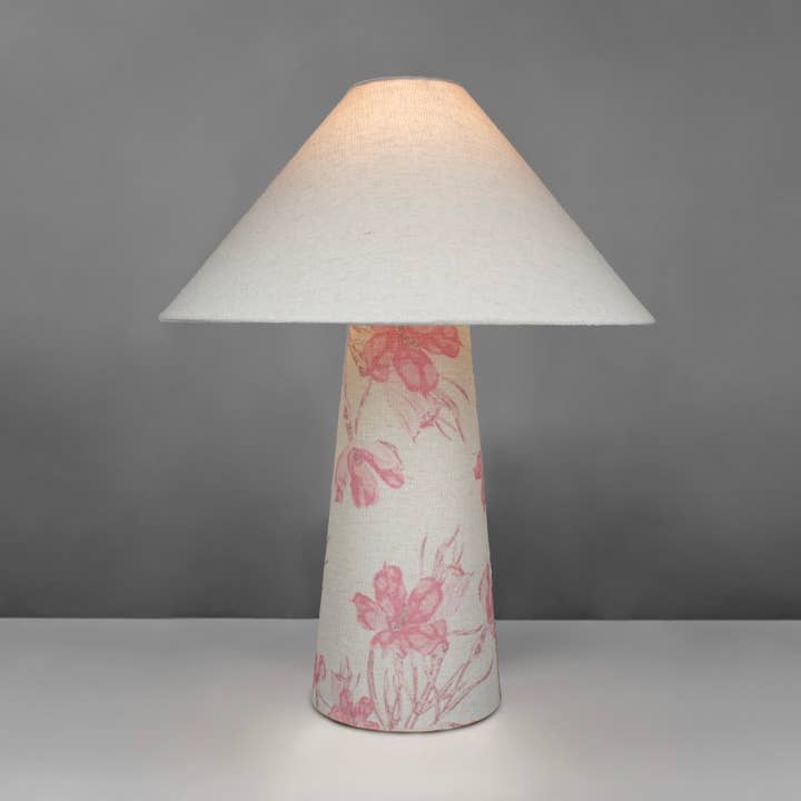 L. GLOW Home - Wholesale Accent/Desk Lamp - Pink Flora | Fabric Lamp | With Cone Shade | 43cm0