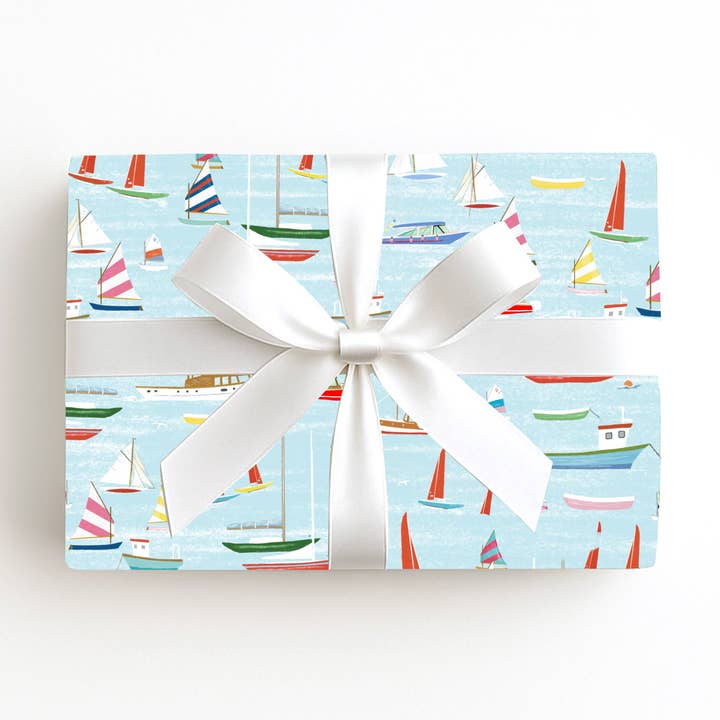 Meloo - Wholesale Flat Wrap - Blue Boats Wrapping Paper0