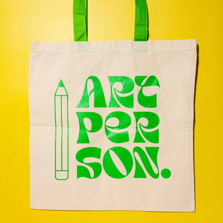 Art Person Tote Bag Screen Printed for wholesale by Esther Nariyoshi Illustrations