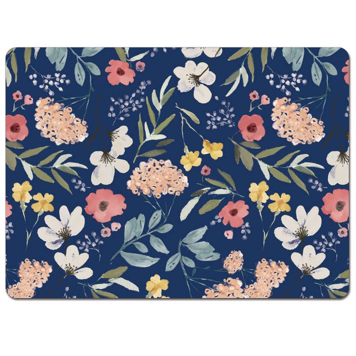 CounterArt/Highland Home/Thirstystone/CoasterStone – wholesale Placemat – "Blue Multi-Floral " Boxed 4-Pack Hardboard Table Mats