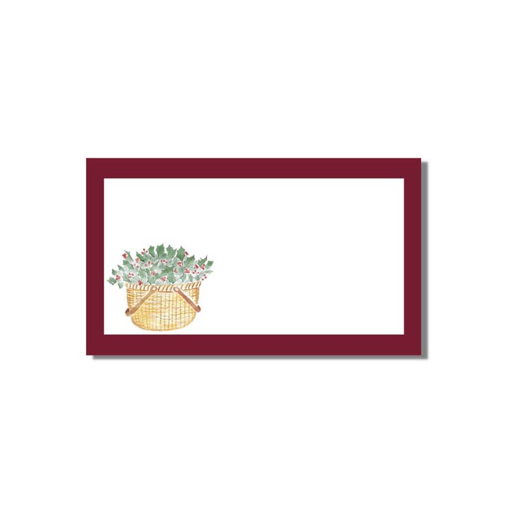 Holly Nantucket Basket Holiday/Christmas Coastal Place Card for wholesale by WonderfullyWrittenCo