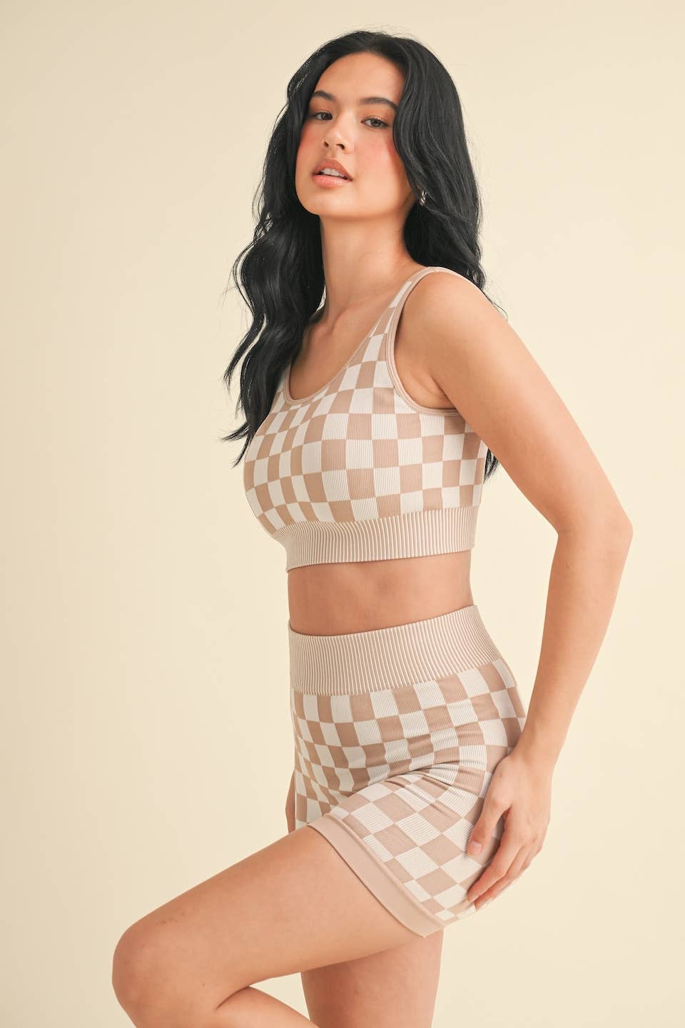 KIMBERLY C - Wholesale Activewear Set - Women's - Checkmate Cropped Two Piece Set80