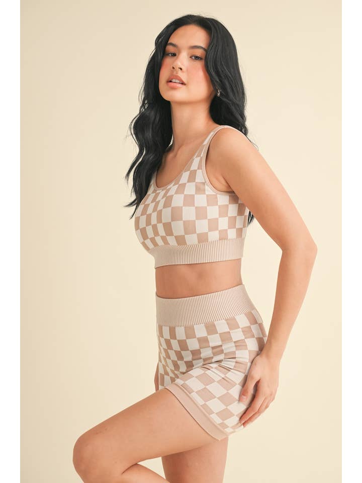 KIMBERLY C - Wholesale Activewear Set - Women's - Checkmate Cropped Two Piece Set80