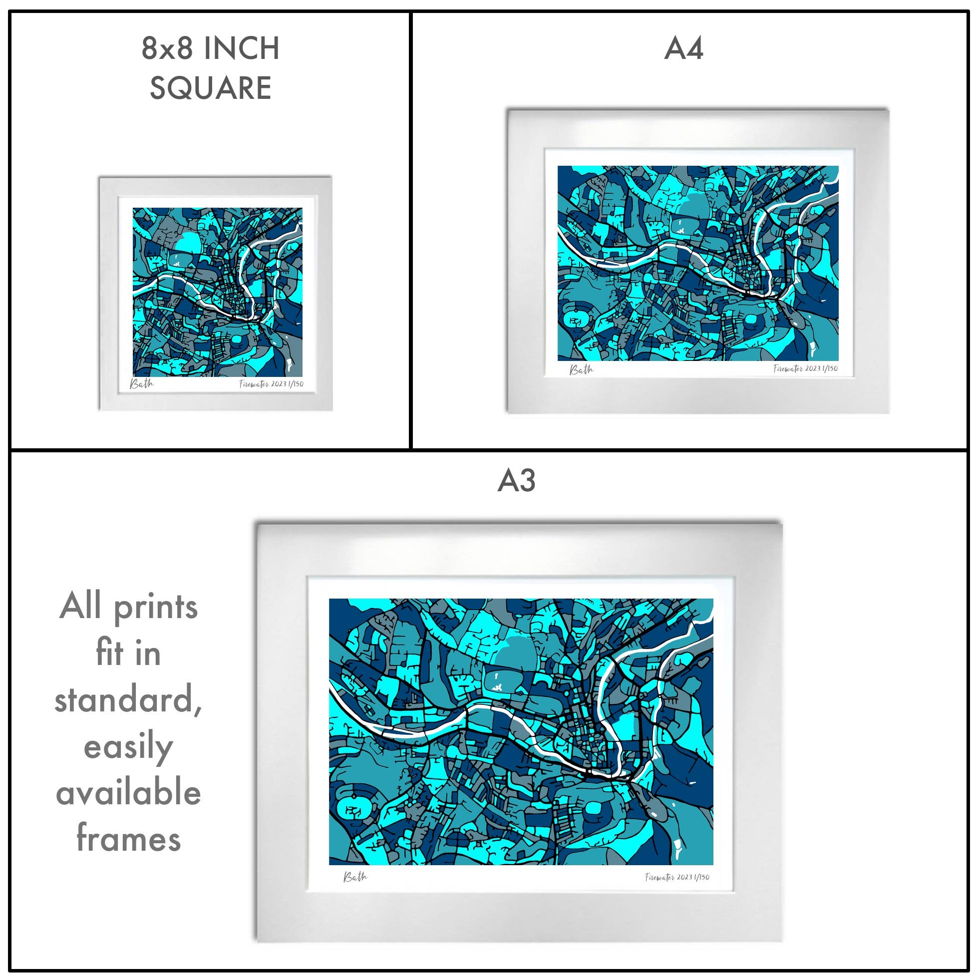 Firewater Gallery – wholesale Art print – BATH UK ART MAP - HAND-DRAWN & LIMITED EDITION3