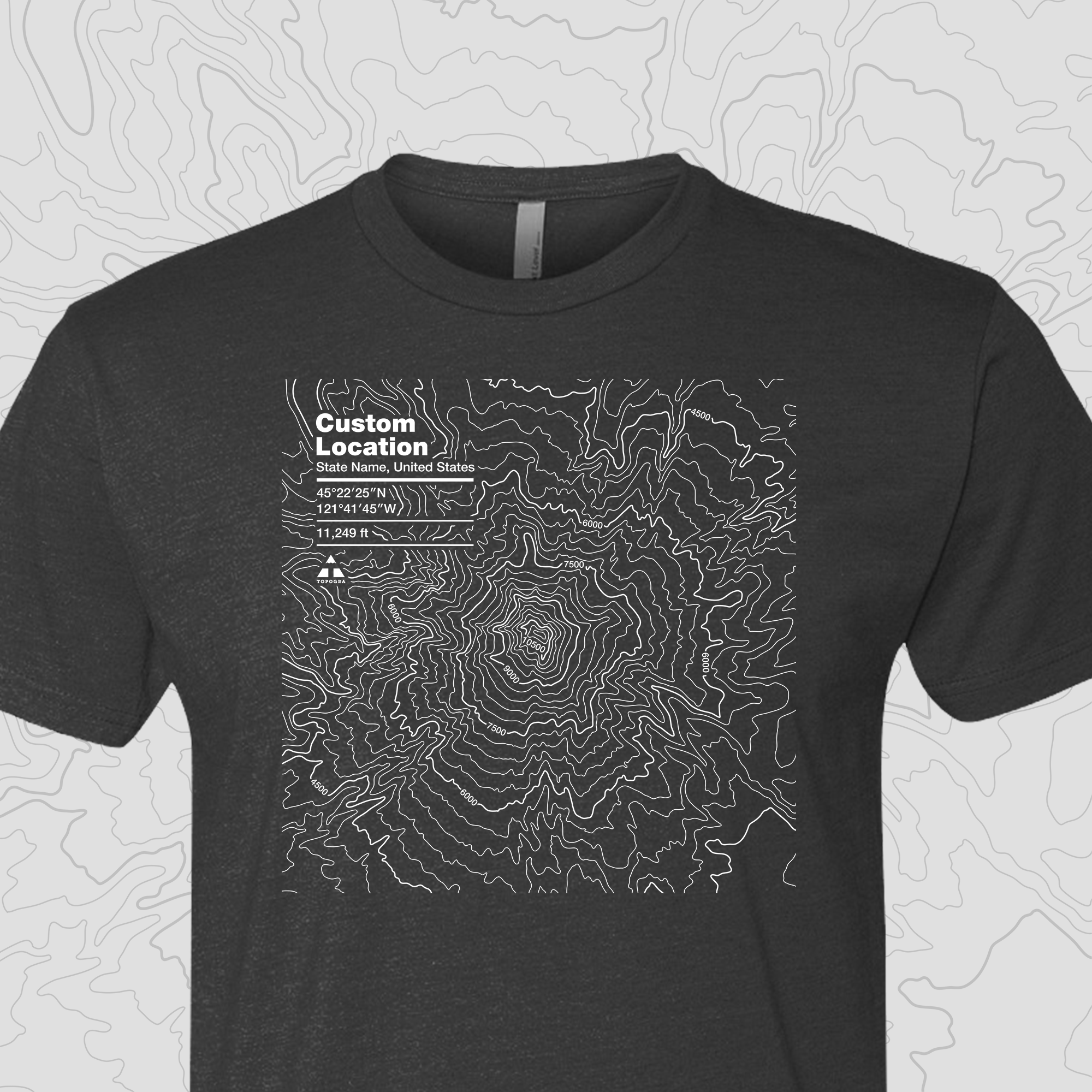 Topogra - Wholesale Screen Printed T-Shirt - Unisex - Custom Topographic Design - Unisex Tee3
