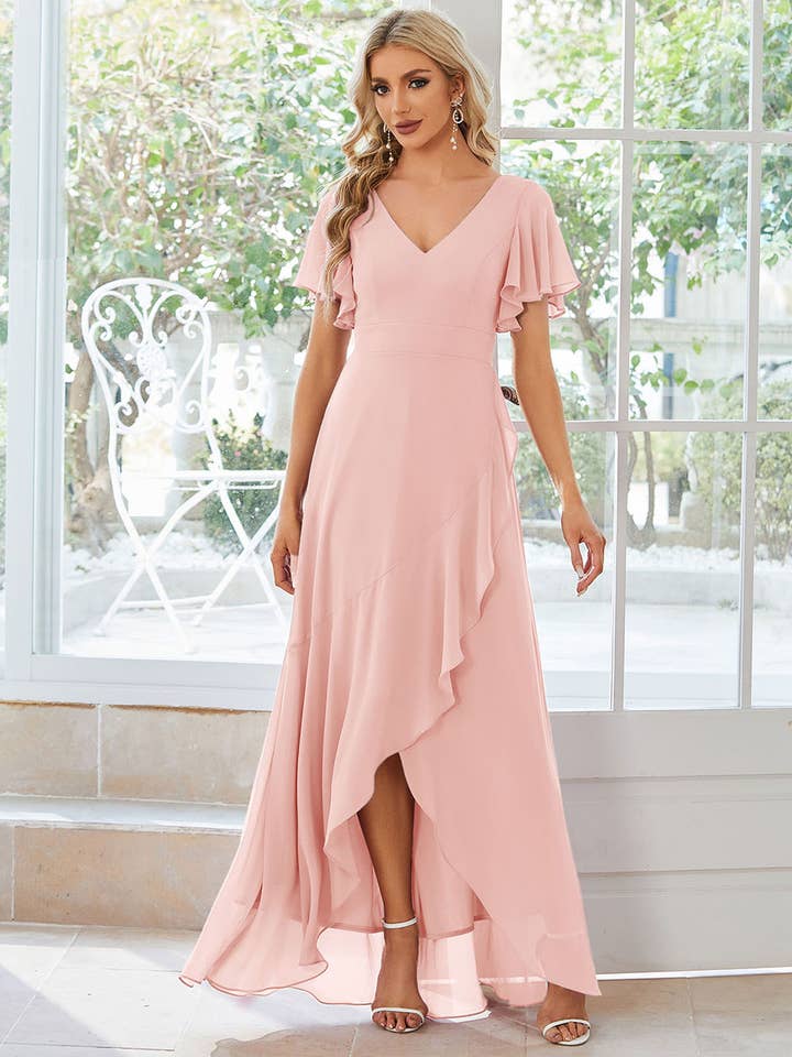 Ever-Pretty - Wholesale Gown – Women's - V Neck High Low Ruffles Chiffon Bridesmaid Dress25