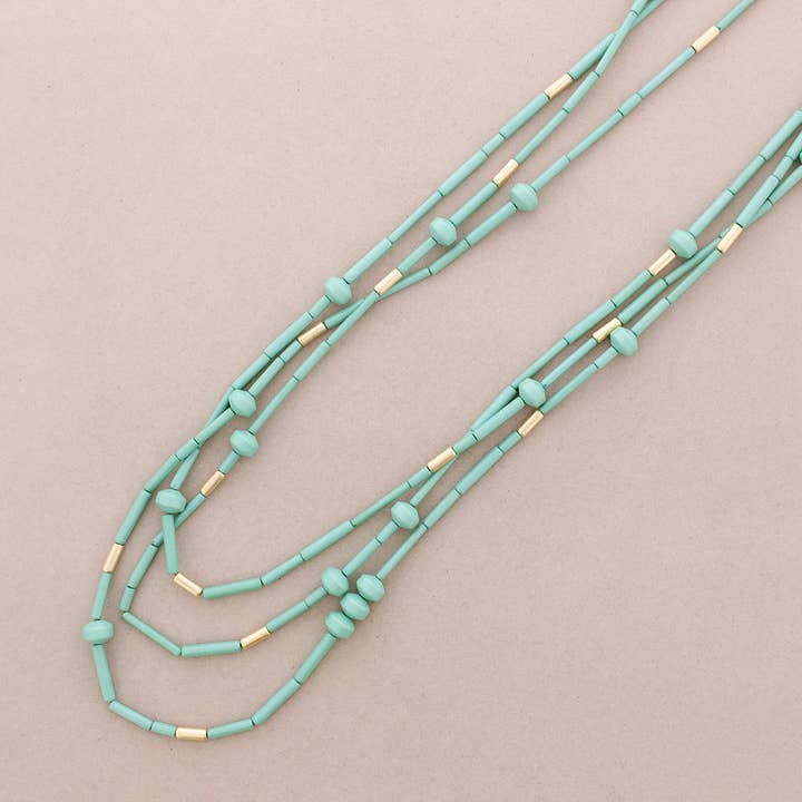 La Cuerda De Sol - Wholesale Beaded/Pearl Necklace - Three Straps Beaded Resin Long Necklace