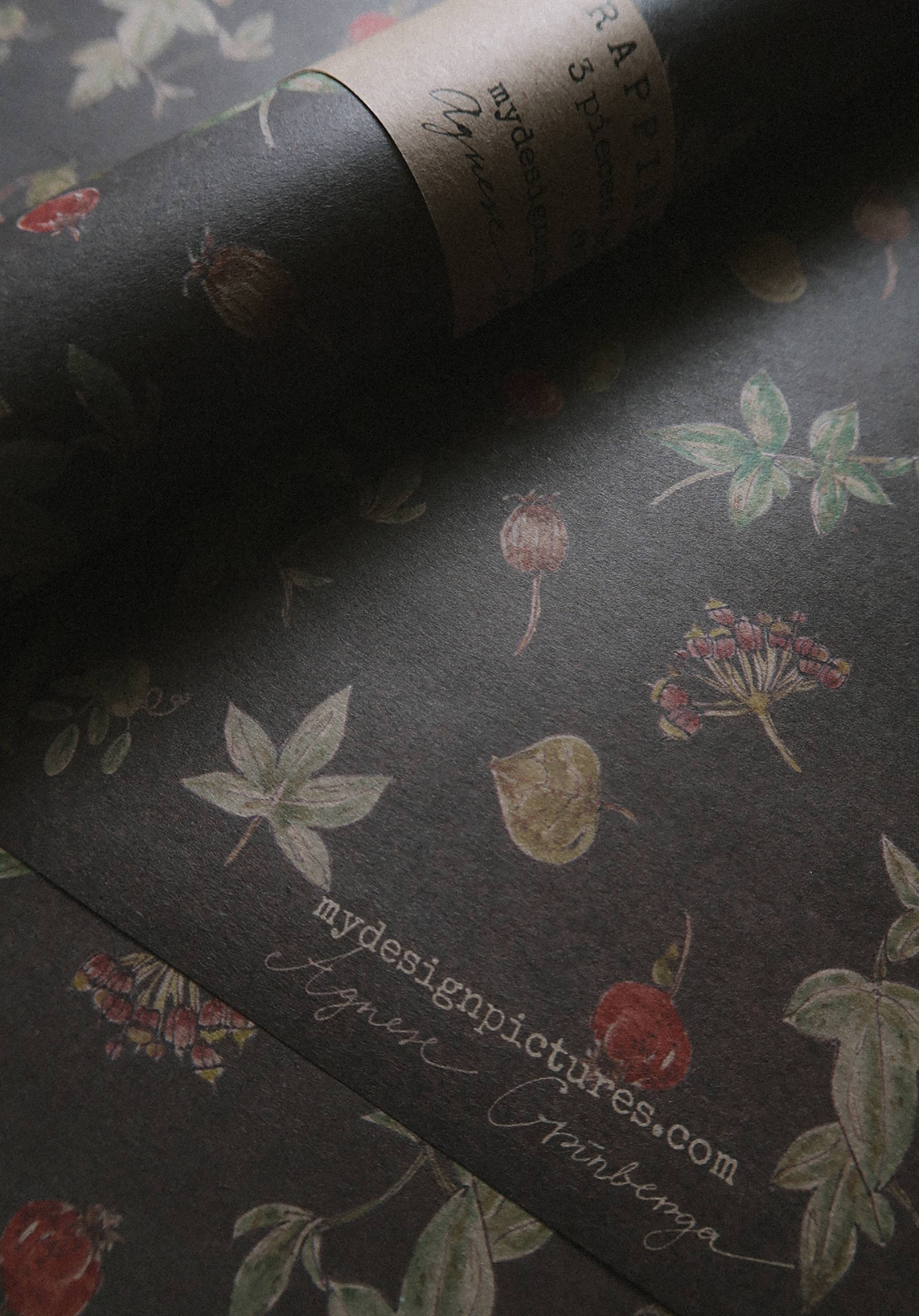 MyDesignPictures – wholesale Wrapping paper roll – Set Of 3 Pieces botanical Kraft Wrapping Paper4