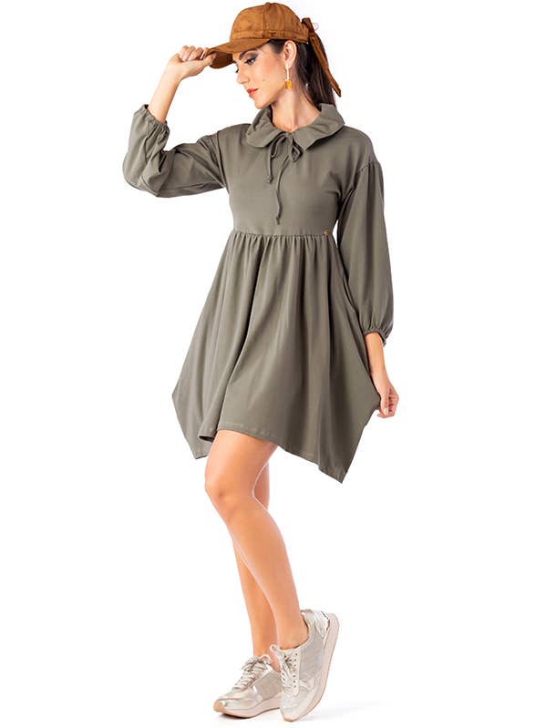 Klänning i bomullstrikå med rynkad på kropp och ärmar för wholesale av ZUMBI Fashion Store