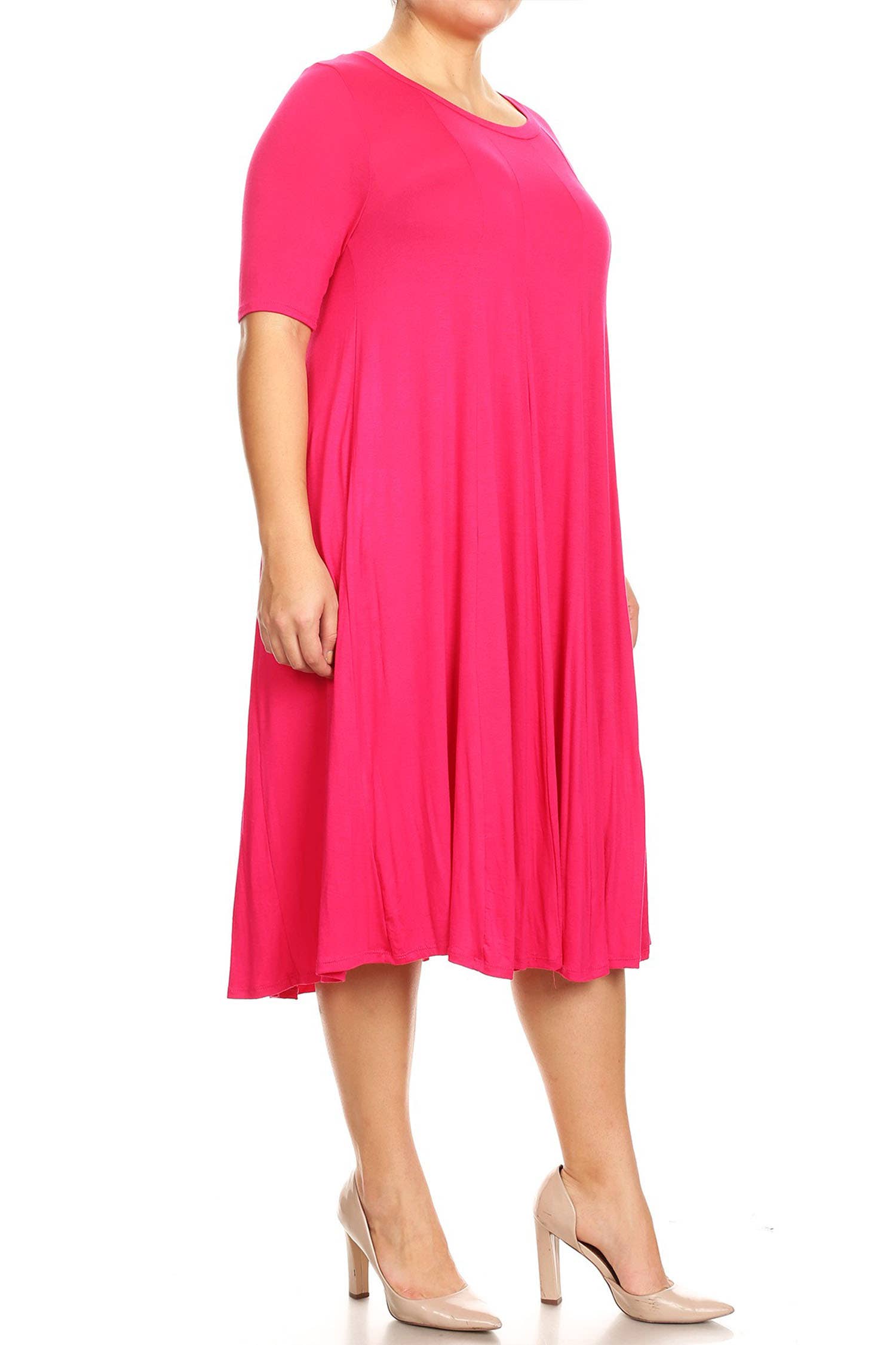 MOA COLLECTION - Wholesale Dress - Women's - Women's Plus Size A-Line Round Neck Casual Solid Midi Dress17